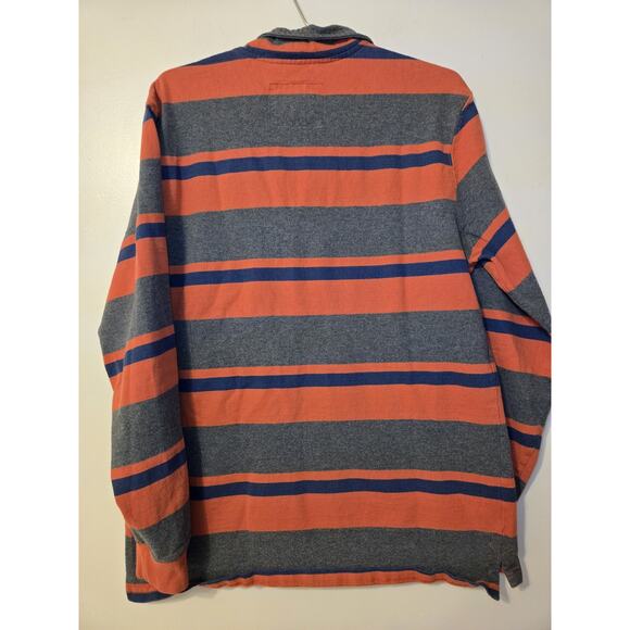L.L. Bean Sweater Sz M Gray Orange Blue Rugby Shirt Henley Polo Mock Neck Y2K - Picture 3 of 9